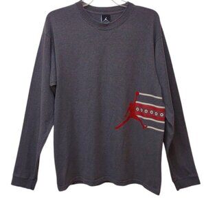 Jordan Jumpman Men's LS Gray Red Graphic Body Wrap Around /Down Sleeve Crew Tee